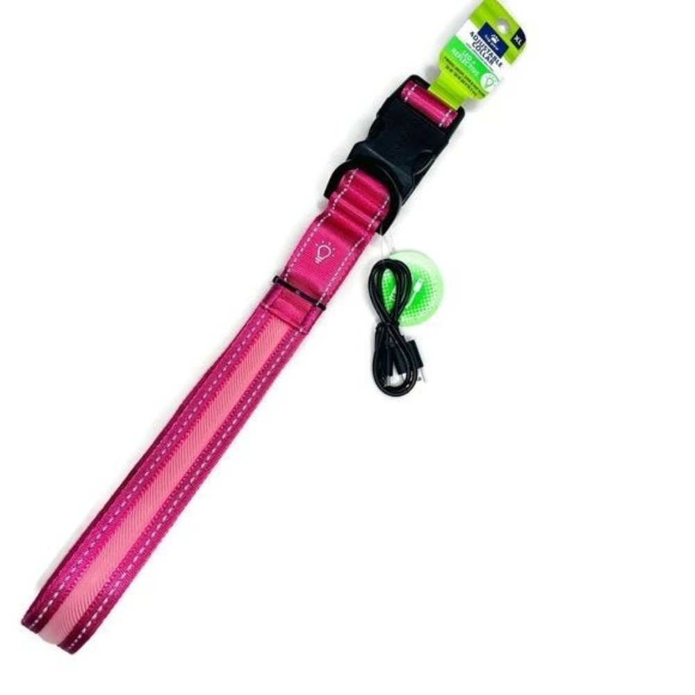 Nwt top paw adjustable led light up dog collar pink XL
